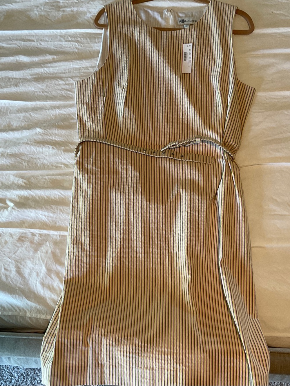J. Crew Beige and Black Striped Sleeveless Sheath Dress